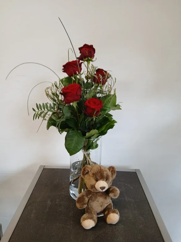 Zum Kuscheln | Rote Rosen mit Teddy — Blumen Kleissner Graz