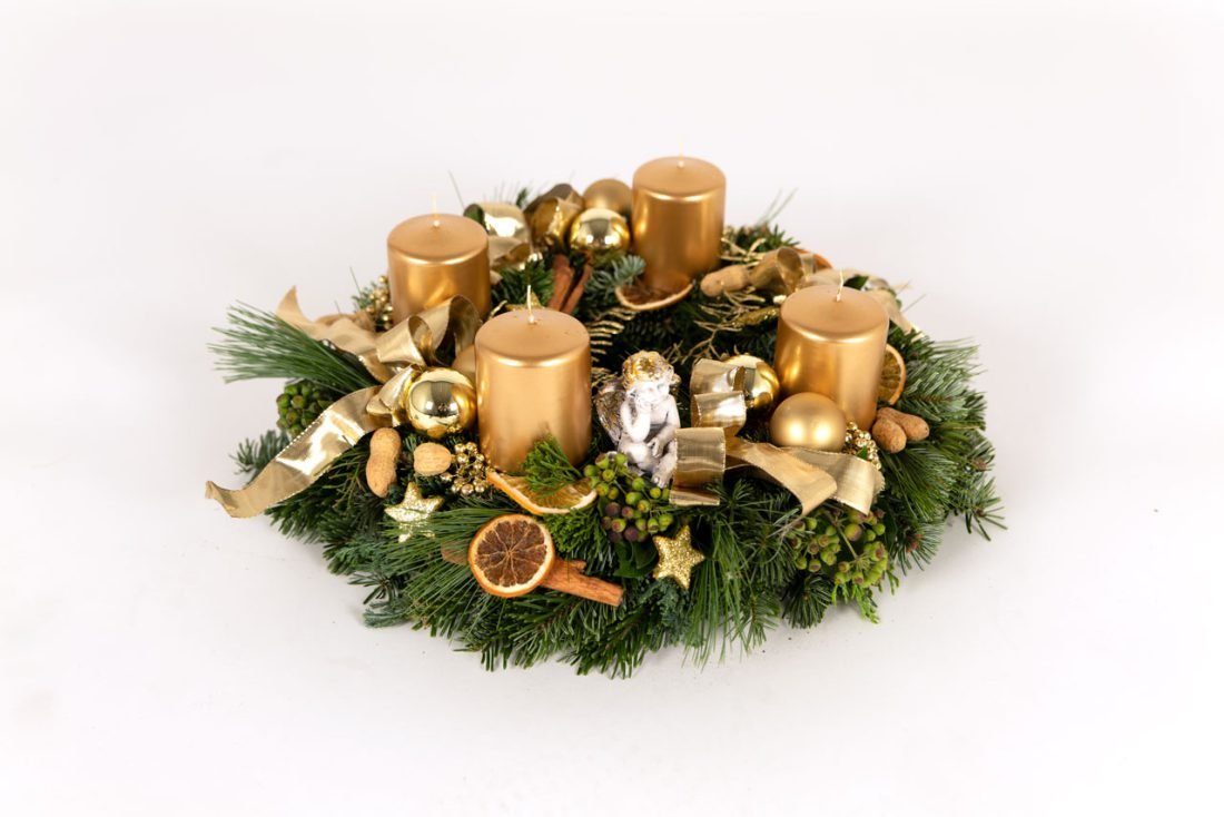Adventkranz Klassik Deluxe in Gold — Blumen Kleissner Graz